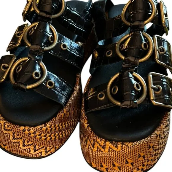NIB Free People Amor Flatform Sandals Women's Size 9 M Black Gold Weave Platform
