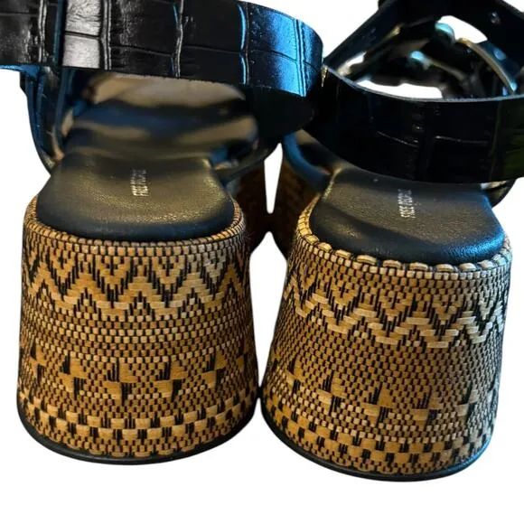NIB Free People Amor Flatform Sandals Women's Size 9 M Black Gold Weave Platform