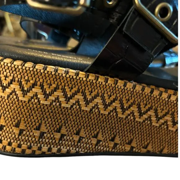 NIB Free People Amor Flatform Sandals Women's Size 9 M Black Gold Weave Platform