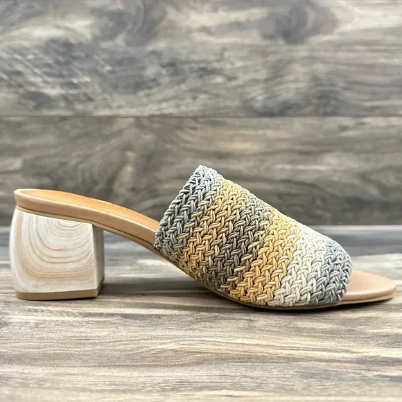 NIB Lucky Brand Nanssi 8.5M Multicolor Woven Crochet Mule Block Heel Sandals