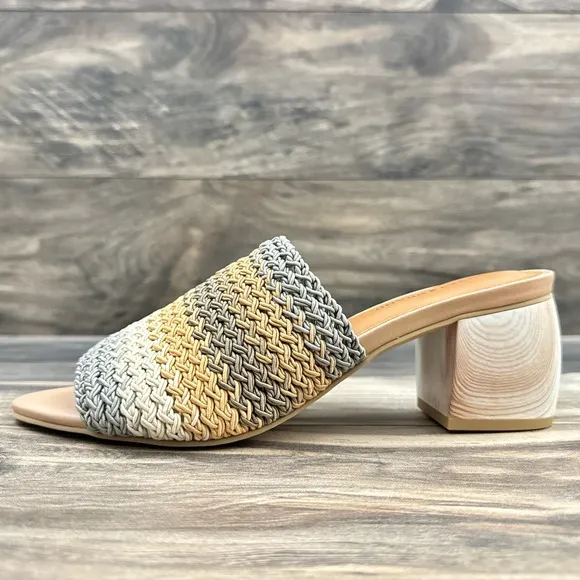 NIB Lucky Brand Nanssi 8.5M Multicolor Woven Crochet Mule Block Heel Sandals