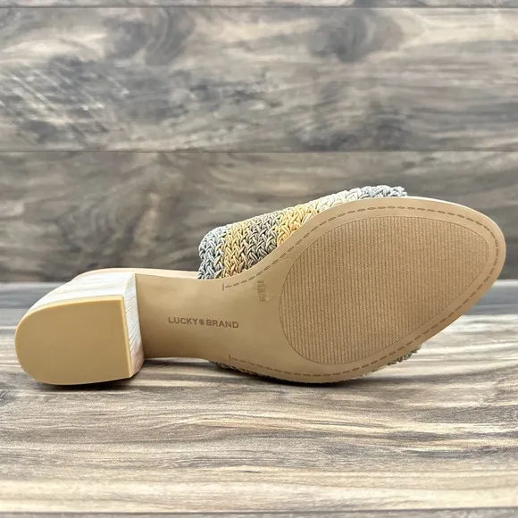NIB Lucky Brand Nanssi 8.5M Multicolor Woven Crochet Mule Block Heel Sandals