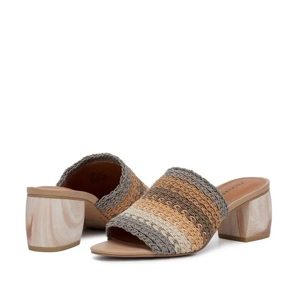NIB Lucky Brand Nanssi 8.5M Multicolor Woven Crochet Mule Block Heel Sandals