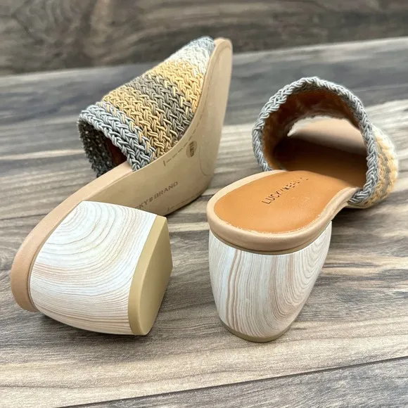 NIB Lucky Brand Nanssi 8.5M Multicolor Woven Crochet Mule Block Heel Sandals