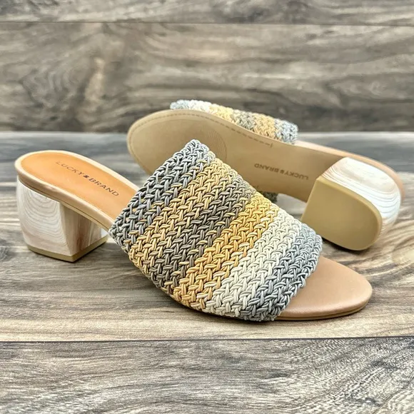 NIB Lucky Brand Nanssi 8.5M Multicolor Woven Crochet Mule Block Heel Sandals