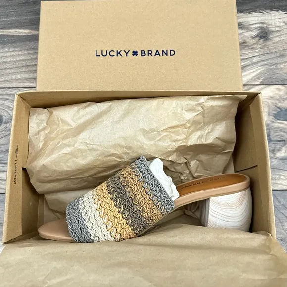 NIB Lucky Brand Nanssi 8.5M Multicolor Woven Crochet Mule Block Heel Sandals