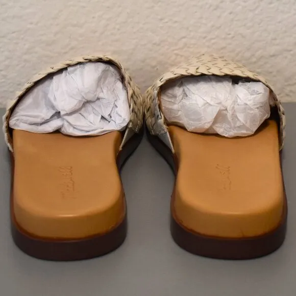 NIB Madewell Cloudlift Lite Woven Leather Slide Sandals Pale Oyster Sz 7