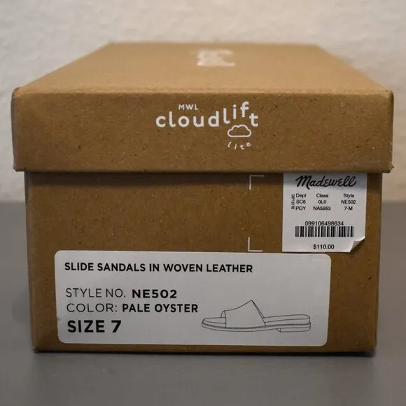 NIB Madewell Cloudlift Lite Woven Leather Slide Sandals Pale Oyster Sz 7