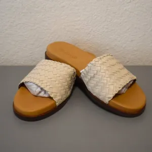 NIB Madewell Cloudlift Lite Woven Leather Slide Sandals Pale Oyster Sz 7