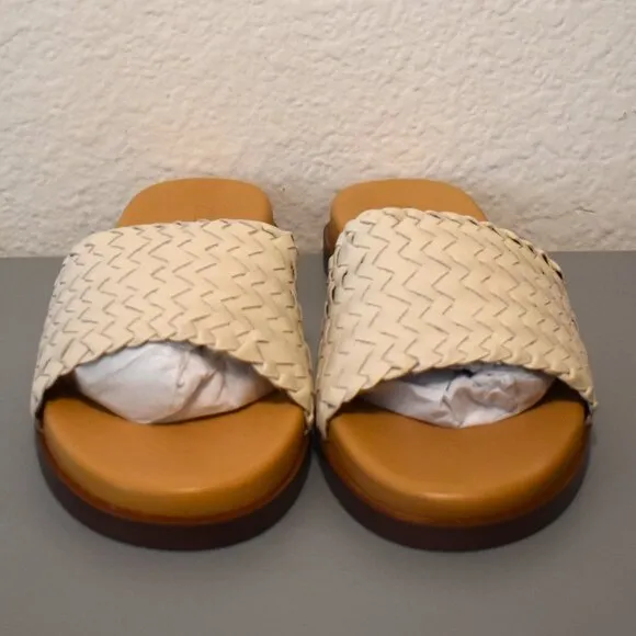 NIB Madewell Cloudlift Lite Woven Leather Slide Sandals Pale Oyster Sz 7
