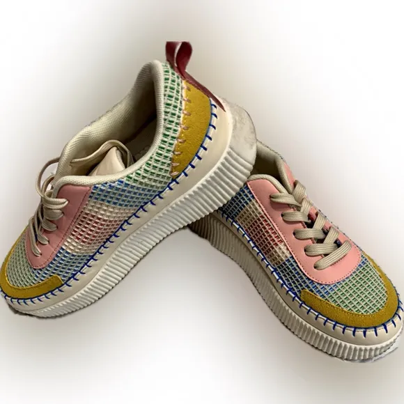 Nicole Miller Brita Mixed Platform Sneakers Sz 10 Pastel Blanket Weave