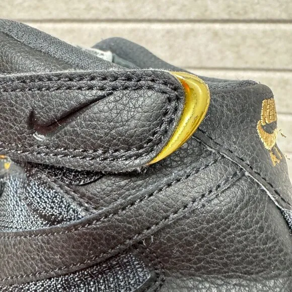 Nike Air Force 1 High Top Sneakers Black &amp; Gold Lace-Up &amp; Strap Shoes 6.5 Y