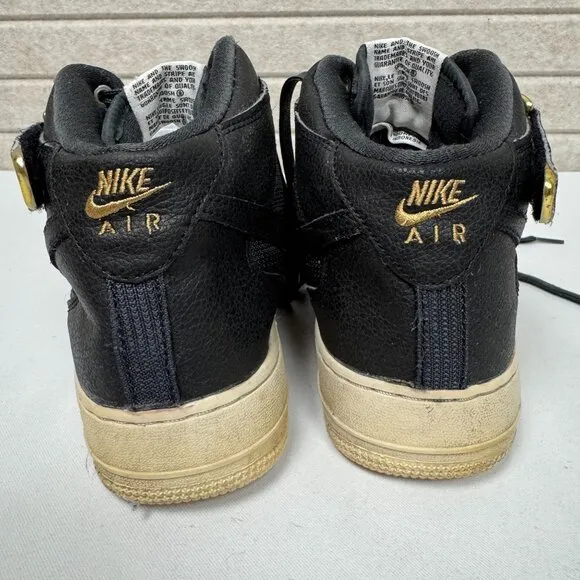 Nike Air Force 1 High Top Sneakers Black &amp; Gold Lace-Up &amp; Strap Shoes 6.5 Y