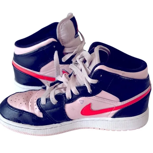 Nike Air Jordan 1 Mid Black Pink Sneakers Shoes Girls 4.5 High Top