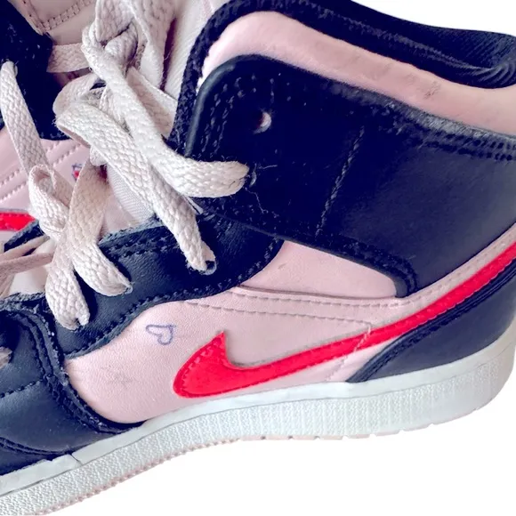 Nike Air Jordan 1 Mid Black Pink Sneakers Shoes Girls 4.5 High Top