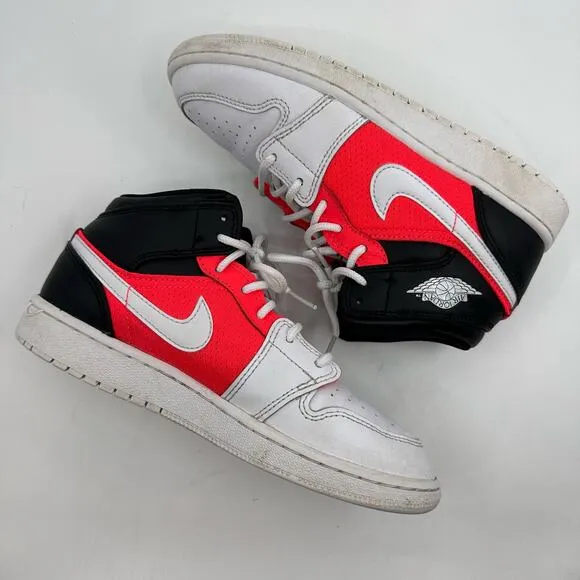 Nike Air Jordan 1 Mid GS Sneakers Shoes White Black Infrared Big Kids Sz US 4.5Y