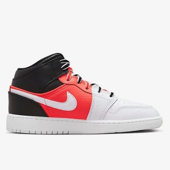 Nike Air Jordan 1 Mid GS Sneakers Shoes White Black Infrared Big Kids Sz US 4.5Y