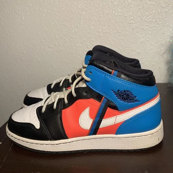 Nike Air Jordan 1 Mid Retro Game Time Shoes (GS) CV4891-001 Tri-Color Ribbons 6Y