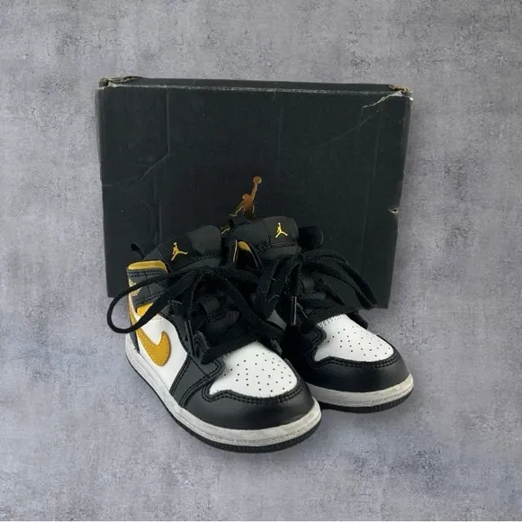 Nike Air Jordan 1 Retro Mid TD Pollen Black White 640735-177 Toddler Sz: 7c