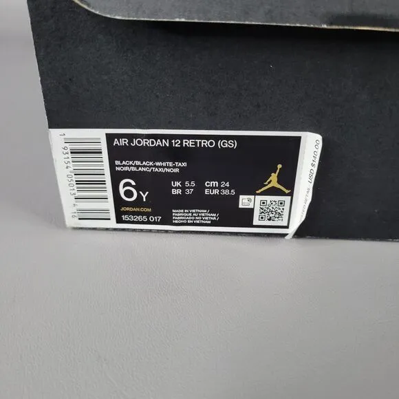 Nike Air Jordan 12 XII Retro GS Reverse Taxi Black Sneakers 153265-017 Size 6 Y