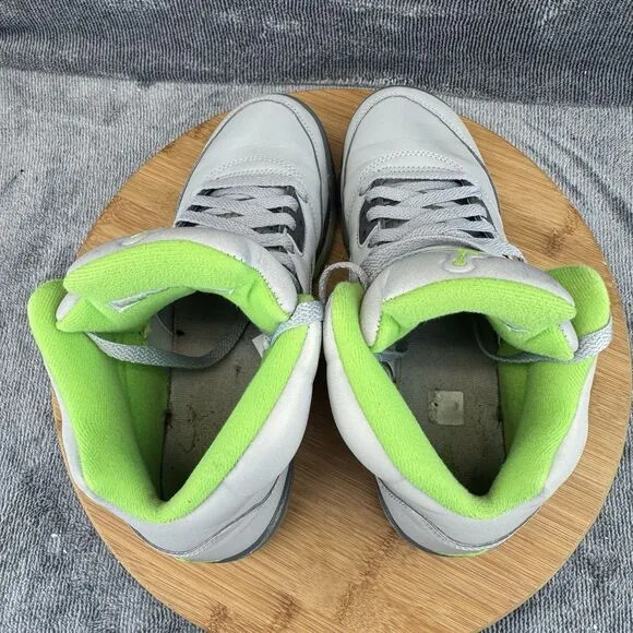 Nike Air Jordan 5 Retro Shoes Boys Size 6.5Y Silver Green Basketball Sneakers