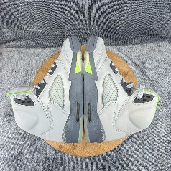 Nike Air Jordan 5 Retro Shoes Boys Size 6.5Y Silver Green Basketball Sneakers