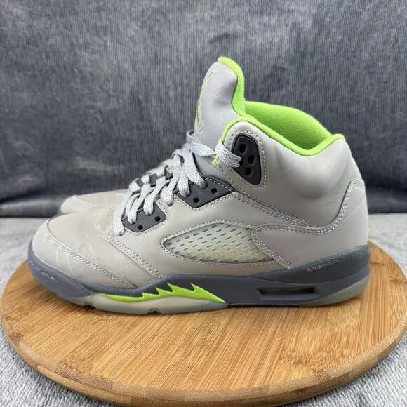 Nike Air Jordan 5 Retro Shoes Boys Size 6.5Y Silver Green Basketball Sneakers