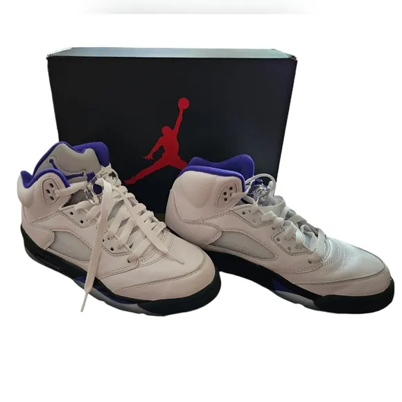 Nike Air Jordan 5 Retro Shoes White Purple 6Y