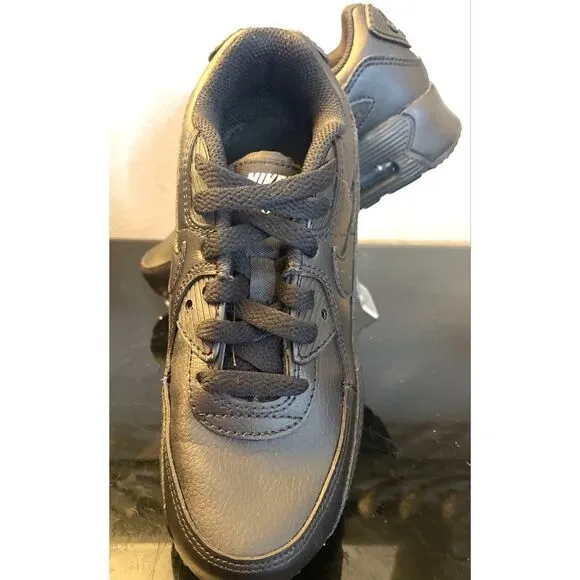 Nike Air Max 90 LTR Shoes Youth Boy 2Y Triple Black Leather Athletic Sneaker New