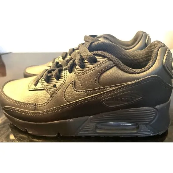 Nike Air Max 90 LTR Shoes Youth Boy 2Y Triple Black Leather Athletic Sneaker New