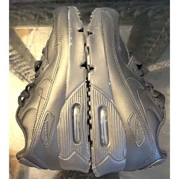 Nike Air Max 90 LTR Shoes Youth Boy 2Y Triple Black Leather Athletic Sneaker New