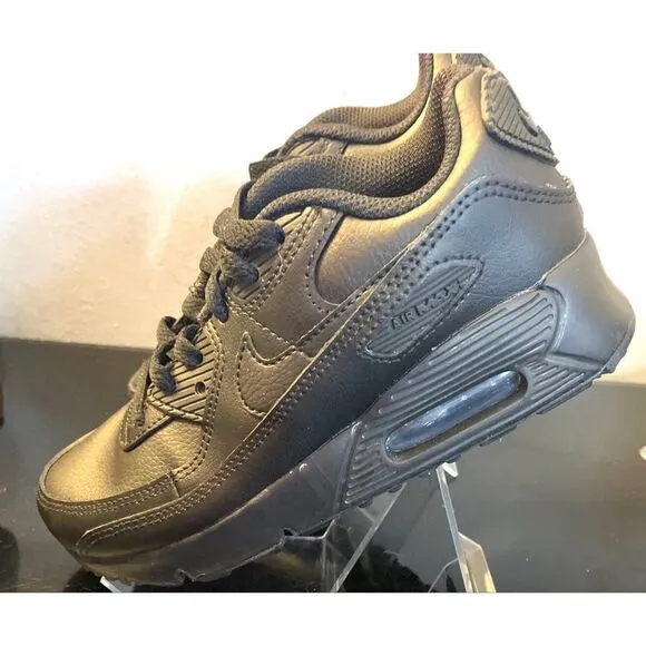 Nike Air Max 90 LTR Shoes Youth Boy 2Y Triple Black Leather Athletic Sneaker New