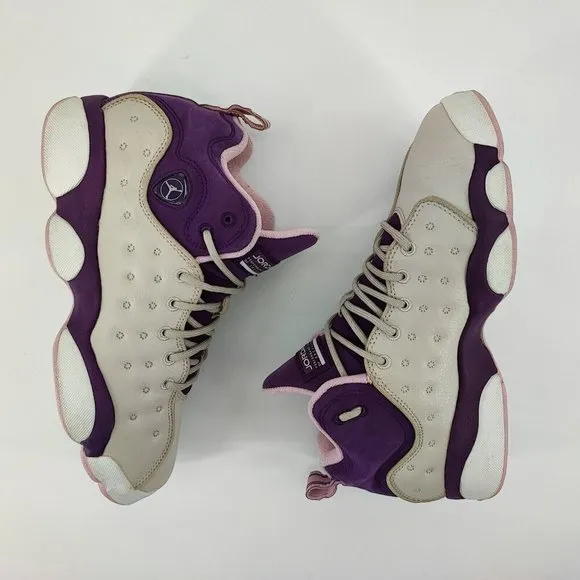 Nike Boy's Air Jordan Jumpman Team II  White Purple Leather Basketball Shoes 7Y