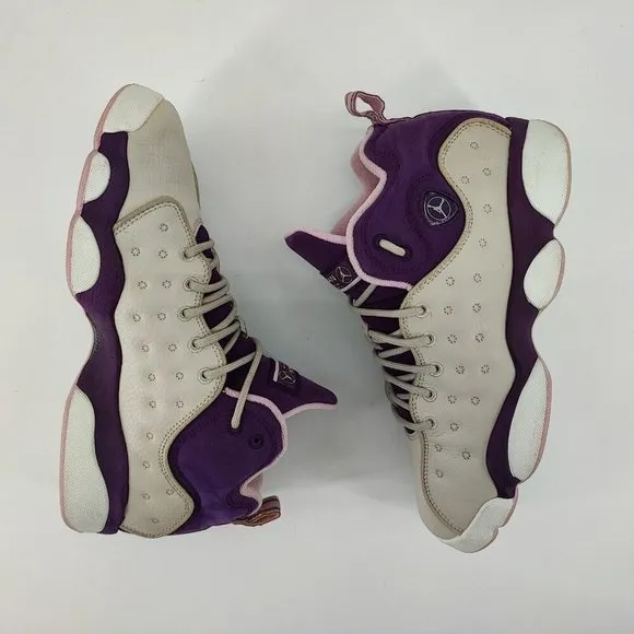 Nike Boy's Air Jordan Jumpman Team II  White Purple Leather Basketball Shoes 7Y