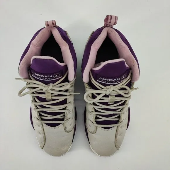 Nike Boy's Air Jordan Jumpman Team II  White Purple Leather Basketball Shoes 7Y