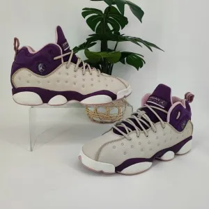 Nike Boy's Air Jordan Jumpman Team II  White Purple Leather Basketball Shoes 7Y