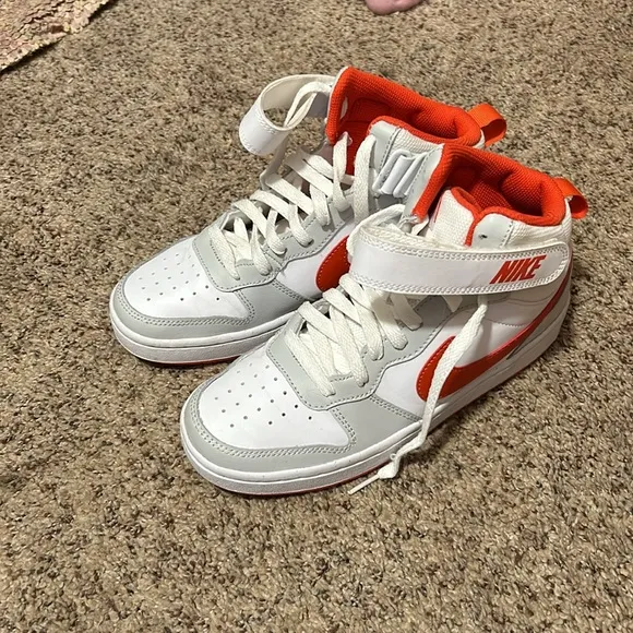 Nike high tops grey white and orange