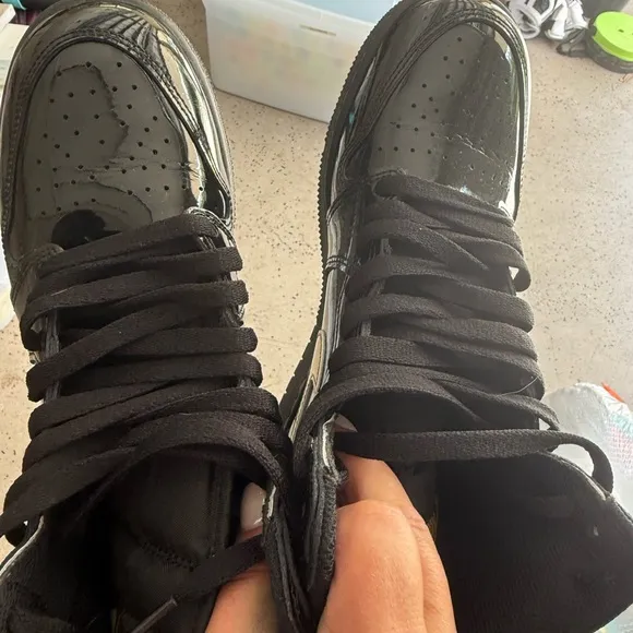 Nike Men's Black and Gold Sneakers- patent