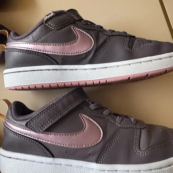 Nike purple and pink, leather lace, and Velcro girls sneakers