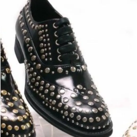 NWB Encore Fiesso GENUINE LEATHER BLACK SILVER Shoe  STUD FI6699