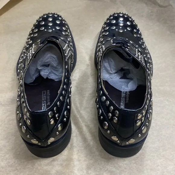 NWB Encore Fiesso GENUINE LEATHER BLACK SILVER Shoe  STUD FI6699