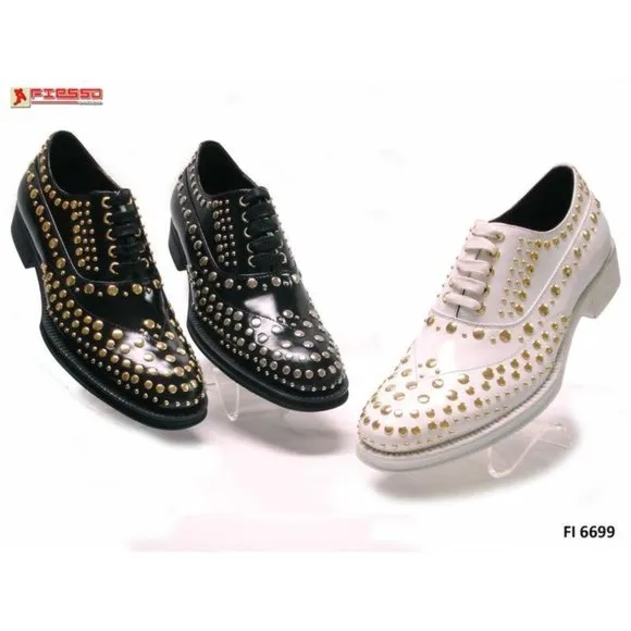 NWB Encore Fiesso GENUINE LEATHER BLACK SILVER Shoe  STUD FI6699