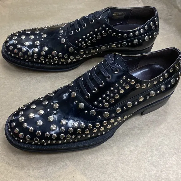NWB Encore Fiesso GENUINE LEATHER BLACK SILVER Shoe  STUD FI6699
