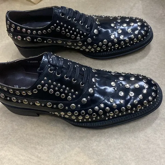 NWB Encore Fiesso GENUINE LEATHER BLACK SILVER Shoe  STUD FI6699