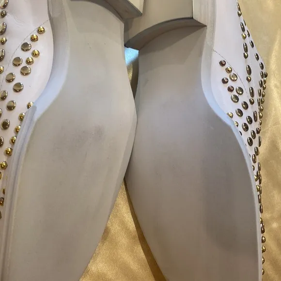 NWB Encore Fiesso LEATHER WHITE GOLD dress Shoe STUD FI6699 fashion flashy