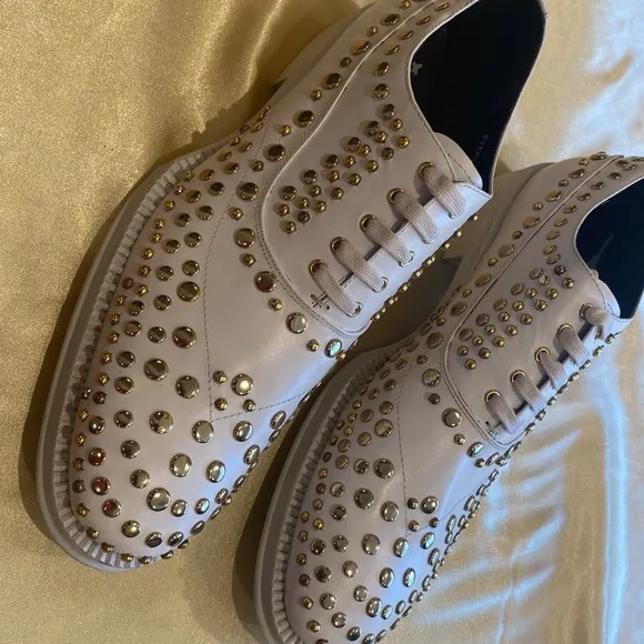 NWB Encore Fiesso LEATHER WHITE GOLD dress Shoe STUD FI6699 fashion flashy