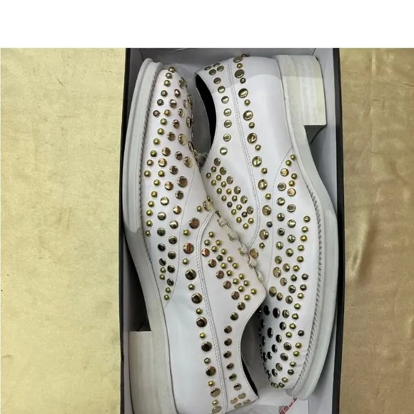 NWB Encore Fiesso LEATHER WHITE GOLD dress Shoe STUD FI6699 fashion flashy