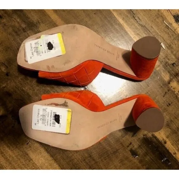 NWT $325 VERONICA BEARD KIELE CORAL WOVEN SUEDE SLIDE BLOCK HEEL US SIZE 5.5
