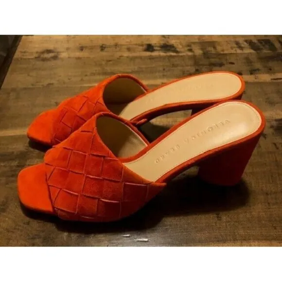 NWT $325 VERONICA BEARD KIELE CORAL WOVEN SUEDE SLIDE BLOCK HEEL US SIZE 5.5