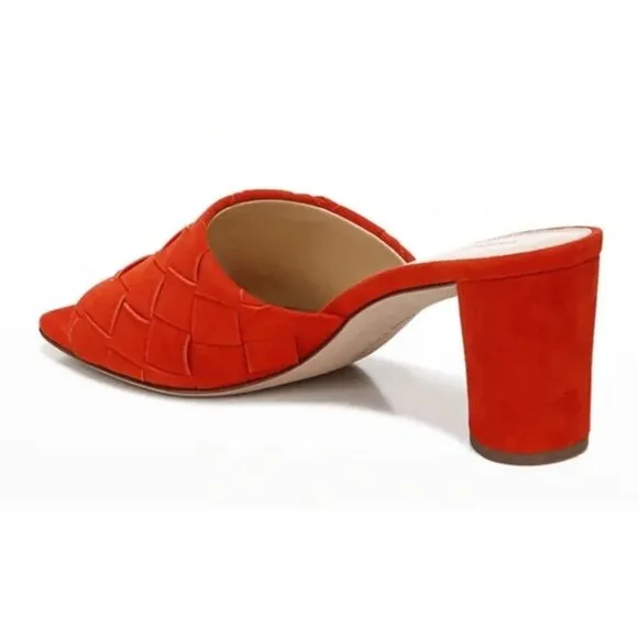 NWT $325 VERONICA BEARD KIELE CORAL WOVEN SUEDE SLIDE BLOCK HEEL US SIZE 5.5
